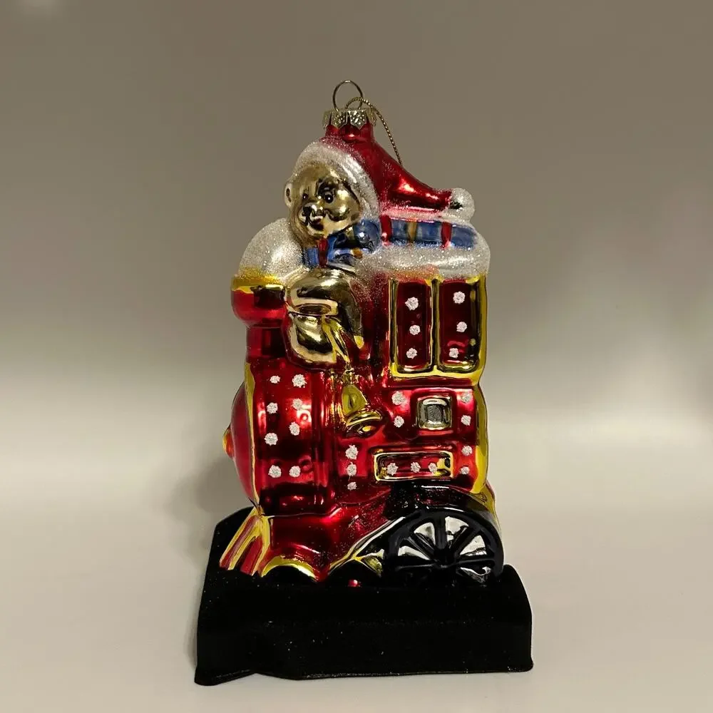 Glass Ornament Bear Train Far East Brokers 5.5
